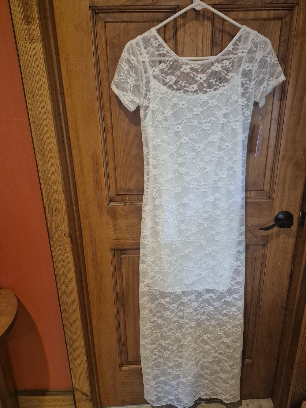 wild fable White Lace Maxi Dress with Sheer Overlay
